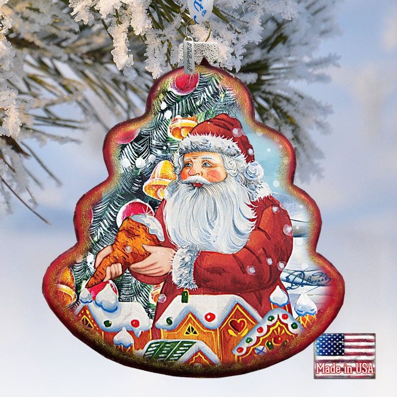 Gingerbread Tree Glass Ornament by G. DeBrekht – Christmas Santa Snowman Decor – 762-015