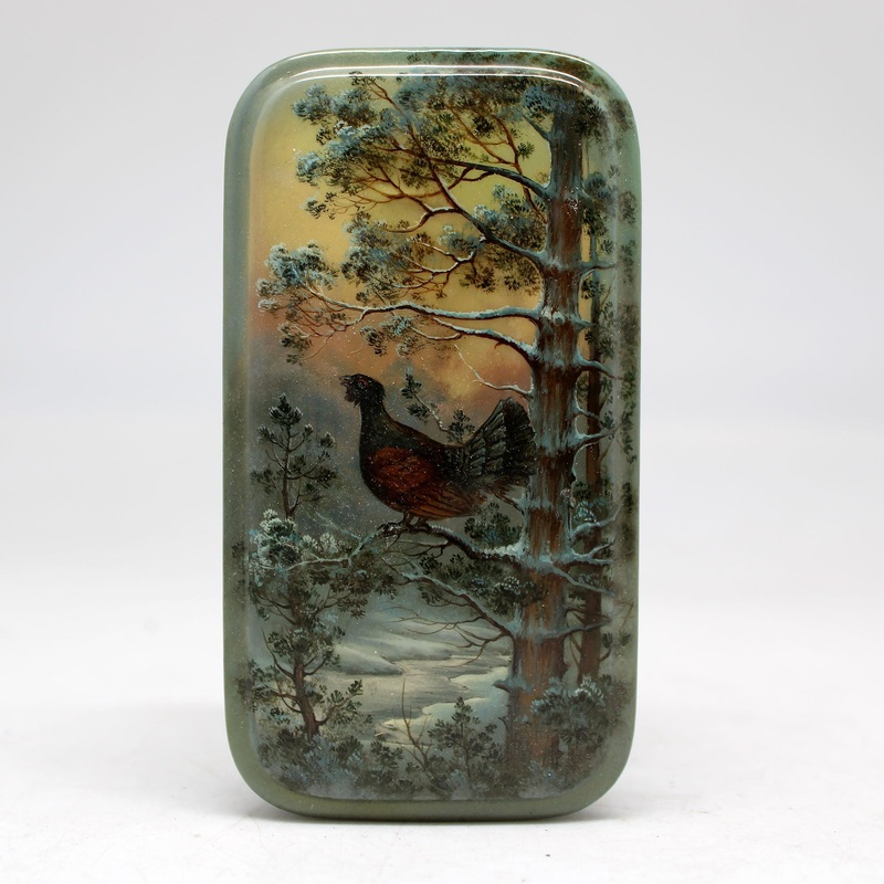 Handpainted At the Forest One-of-a-Kind Fedoskino Papier Mache Lacquered Miniature Box 4 x 2.5 Unique Handmade Gift Collectible and Home Decoration