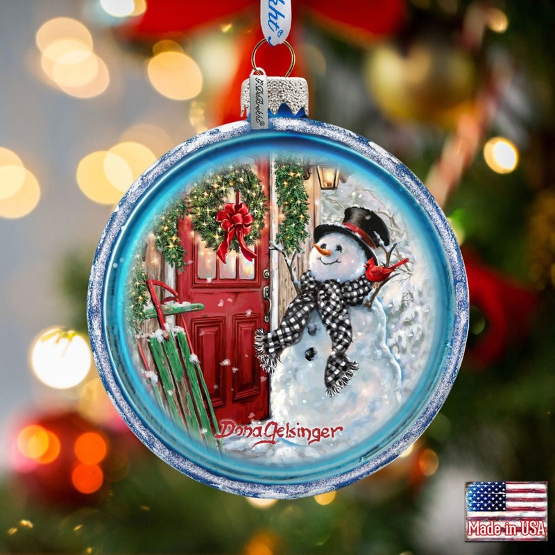 Happy Snowman Glass Ornament by D. Gelsinger – Christmas Santa Snowman Decor – 764-151-DG