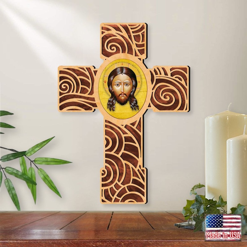 Holy Face Modern Wooden Cross by Museum Icons – Inspirational Icon Decor – 88218
