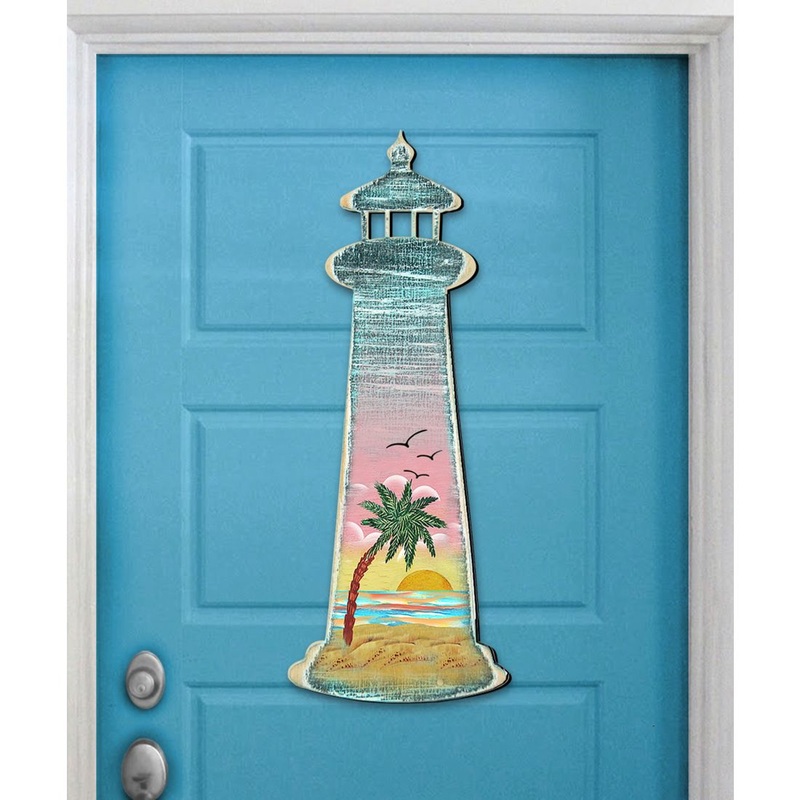 Lighthouse Palm Tree Coastal Door Decor by G. DeBrekht – Coastal Holiday Decor – 8198526H