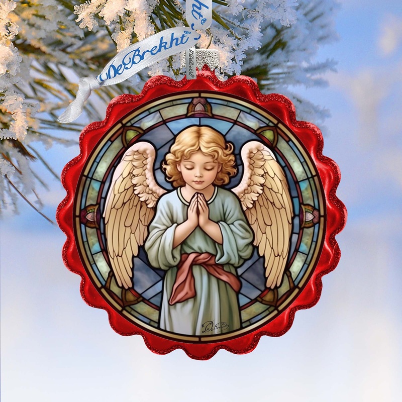Little Angel Wreath Glass Ornament by G. Debrekht – Nativity Holiday Dcor – 759-055