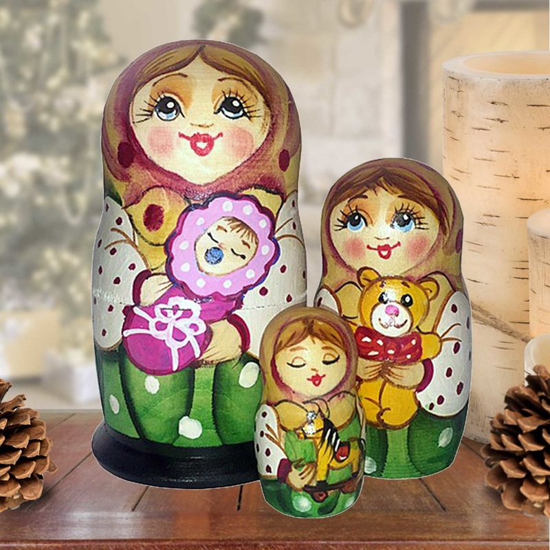 Little Baby Girl Matreshka Nesting Hand-Painted Doll Set of 3 by G. DeBrekht – Love Family Kids Decor – 14730G