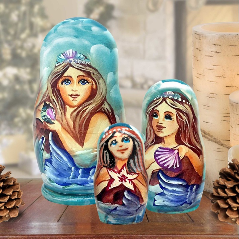 Love Swans Matreshka Nesting Hand-Painted Doll Set of 3 by G. DeBrekht – Coastal Holiday Decor – 14722
