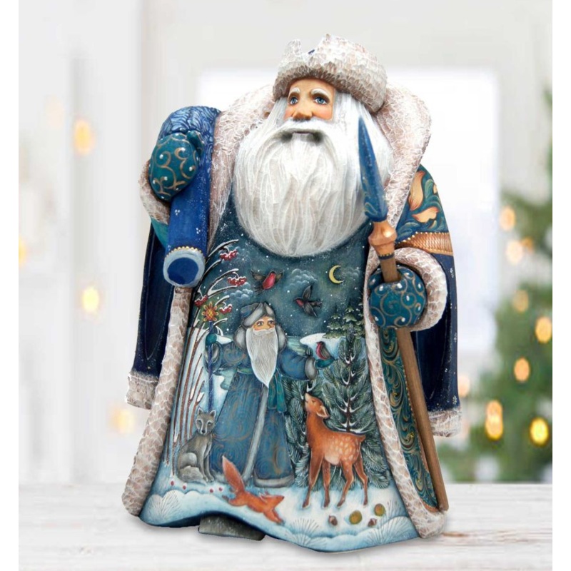 Meeting with Forest Friends Santa Hand-Painted WOODCARVED Figurine by G. DeBrekht – Christmas Decor – 821708 *** PRE-ORDER – Handmade Just for You! ***
