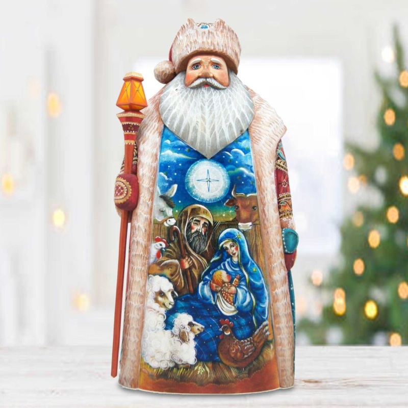 Nativity Santa in Crate Hand-Painted WOODCARVED Masterpiece by G. DeBrekht – Nativity Holiday Decor – 210220SE