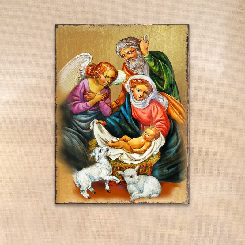Nativity Wooden Gold Plated Religious Christian Sacred Icon – Inspirational Icon Decor – 85020