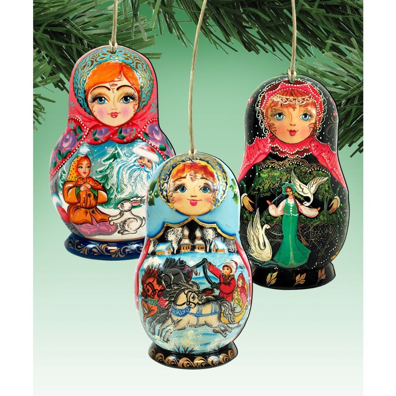 Nesting Doll Wooden Ornaments Set of 3 by G. DeBrekht – Christmas Dcor – 8100105S3