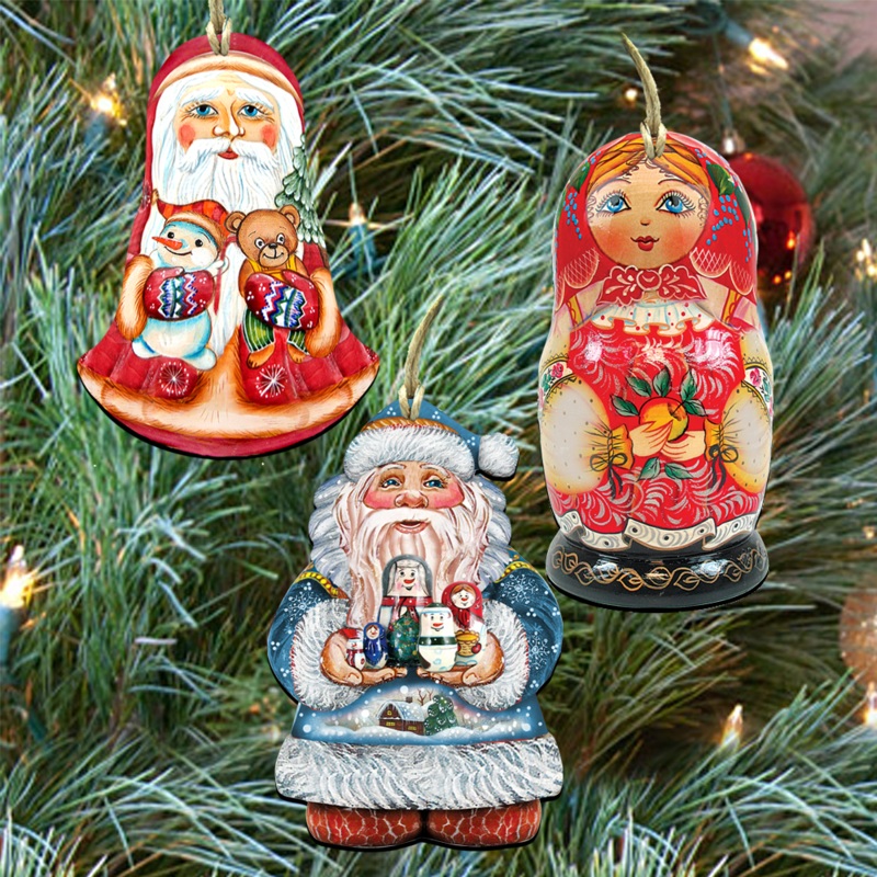 Nesting Matreshka Wooden Ornaments Set of 3 by G. DeBrekht – Christmas Decor – 8100019S3