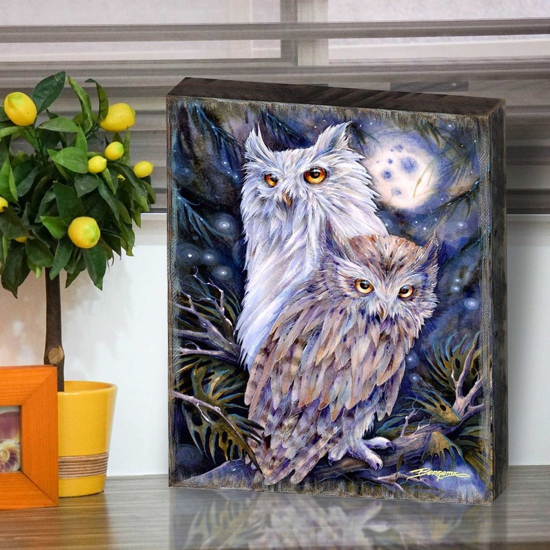 Night Watch Owls Wooden Wall Art by J. Bergsma – Nature Wildlife Decor – 85922902B-JB