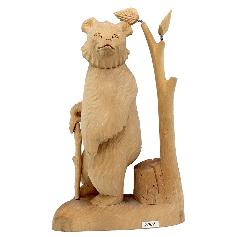 One-of-a-Kind Bear and a Tree Wood Carved Figurine 9.5 – Nature Wood Carving