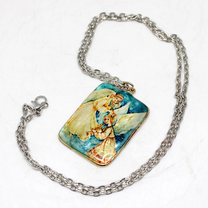One-of-a-Kind Mother of Pearl Lacquered Miniature Jewelry Pendant 1.25 x 1.75 by  Unique Handmade Gift Collectible and Home Decoration