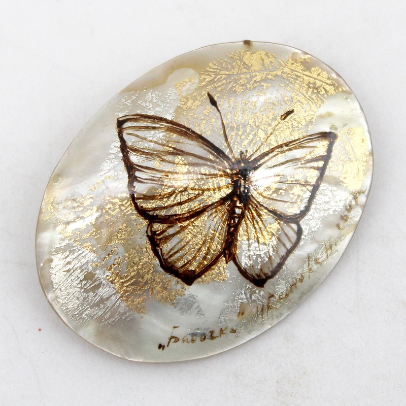 One-of-a-Kind Mother of Pearl Lacquered Miniature Jewelry Pin 1.5 x 1 by  Unique Handmade Gift Collectible and Home Decoration