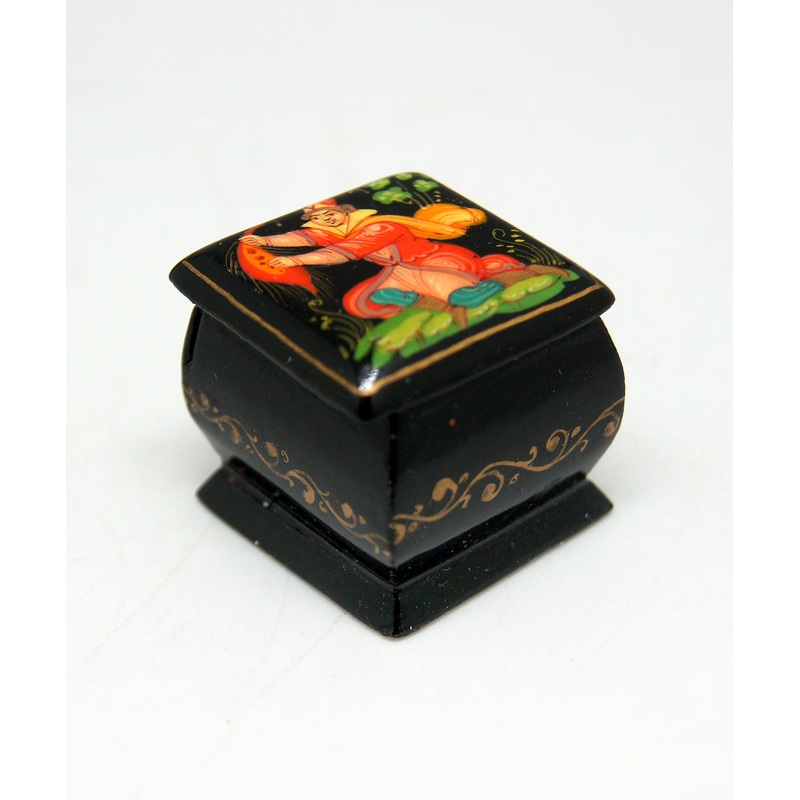 One-of-a-Kind Tiny Palekh Jewelry Box Authentic Lacquered Miniature Dcor 1x1x1 by  Unique Handmade Gift Collectible and Home Decoration