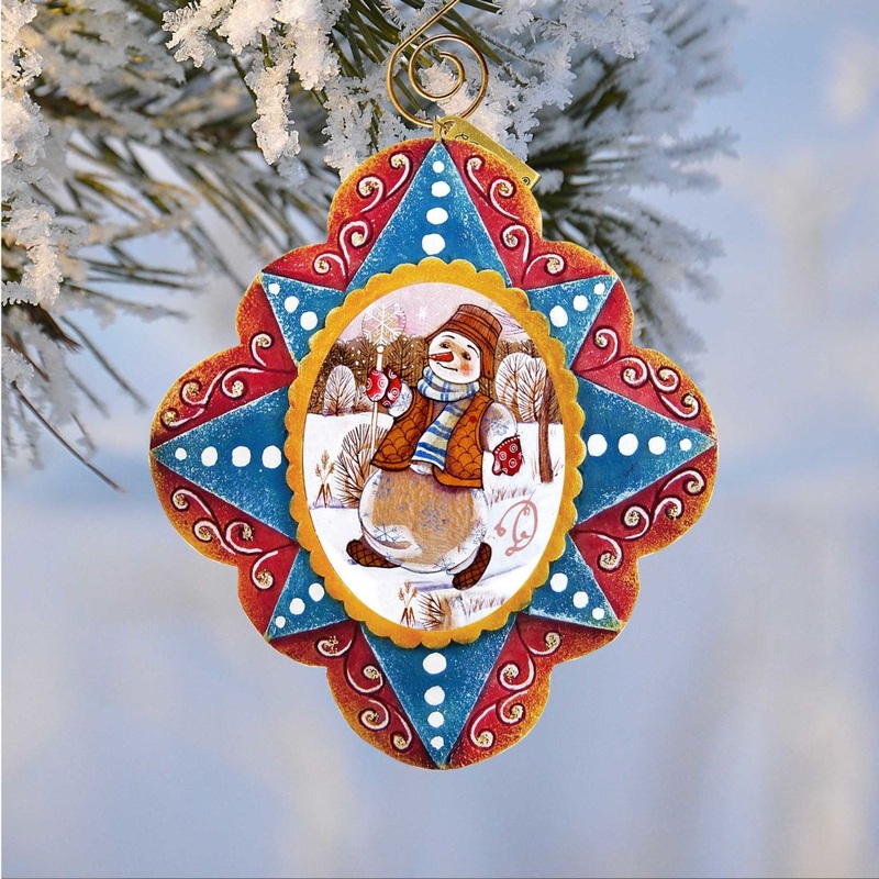 Playful Mr. Snowman Hand-Painted Christmas Figurine Sculpted Hand-Painted Christmas Ornament by G. DeBrekht – Christmas Santa Snowman Decor – 6102442