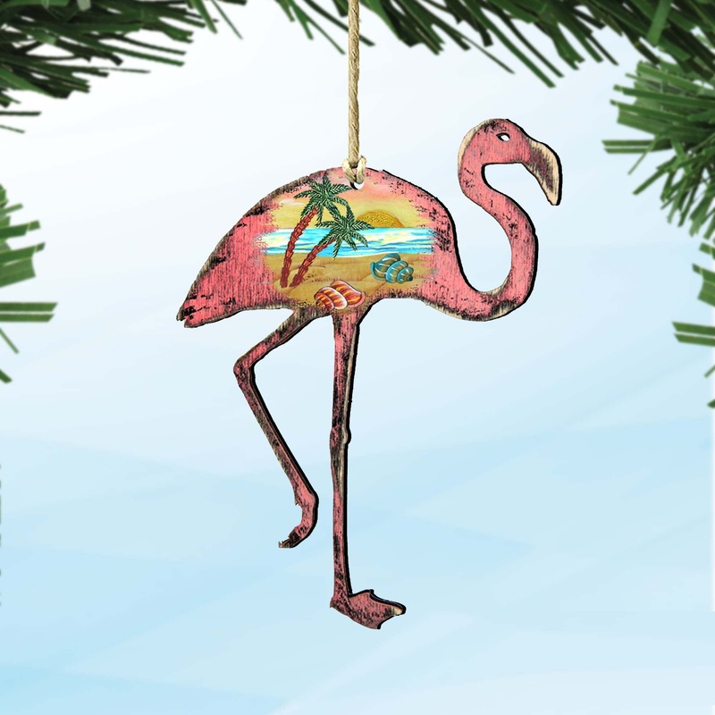 Rustic Flamingo Wooden Ornaments by G. DeBrekht – Coastal Holiday Decor – 8198544