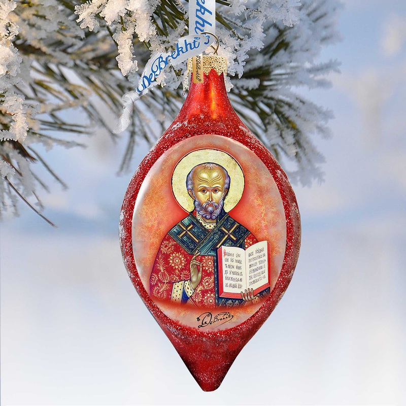 Saint Nick Drop Glass Ornament by G. DeBrekht – Christmas Santa Snowman Decor – 757-011