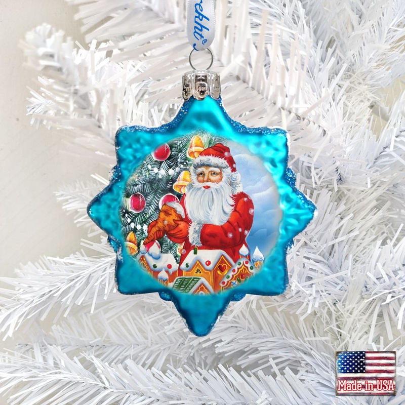 Santa Gingerbread House Mercury Glass Ornament by G. DeBrekht – Christmas Santa Snowman Decor – 773012
