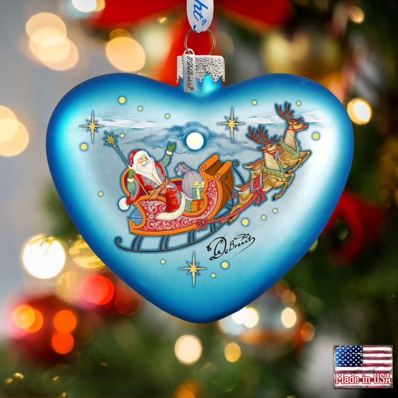 Santa on His Way Glass Ornament by G. DeBrekht – Christmas Santa Snowman Decor – 753-005