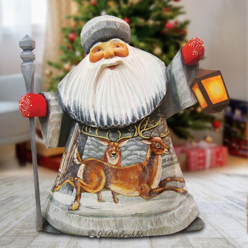 Santa Playful Elks Hand-Painted WOODCARVED Masterpiece by G. DeBrekht – Wildlife Holiday Decor – 8215674