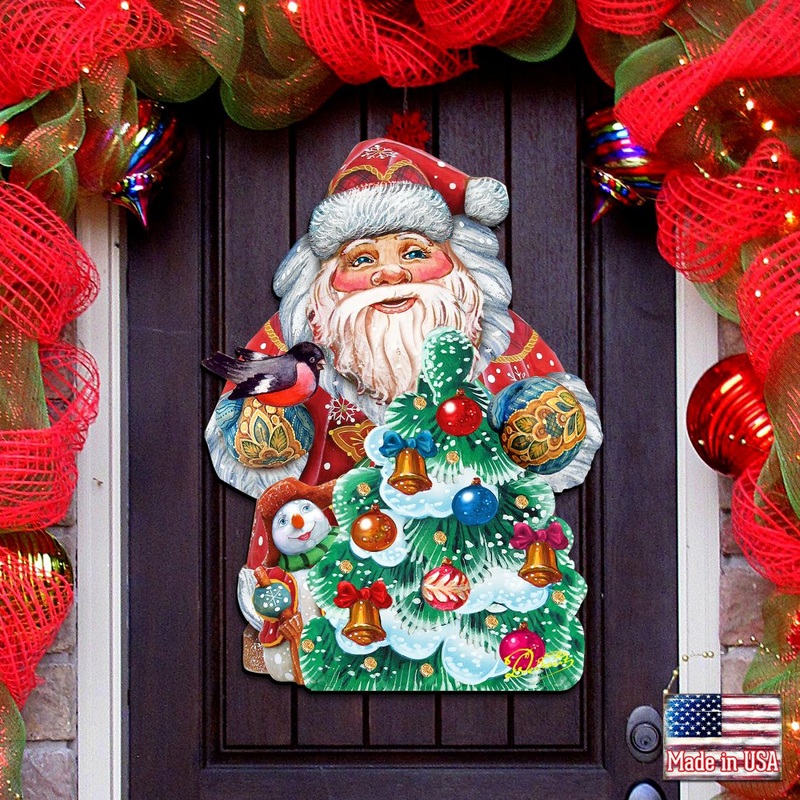 Santa Tree Decorating Christmas Door Decor by G. DeBrekht – Christmas Santa Snowman Decor – 8119181H