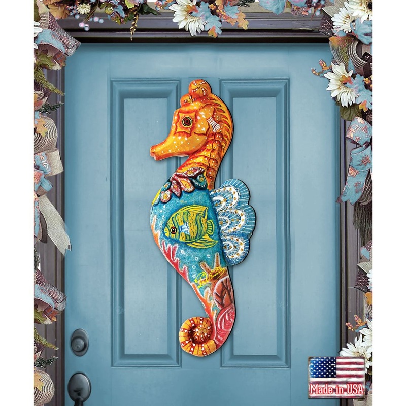 Seahorse Beach House Coastal Door Decor by G. DeBrekht – Coastal Holiday Decor – 8126111H