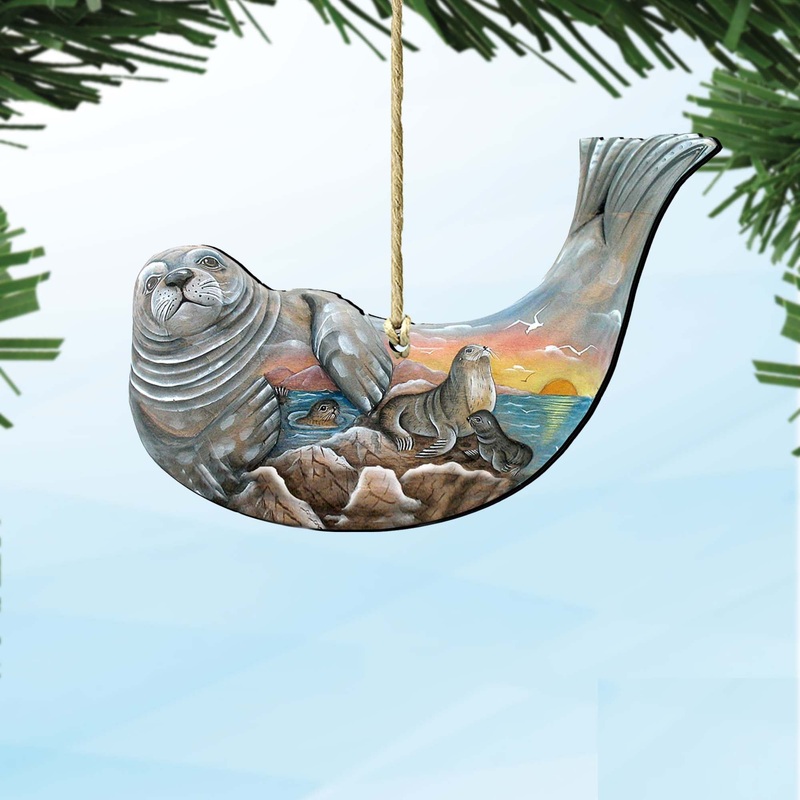 Seal Wooden Ornaments by G. DeBrekht – Coastal Holiday Decor – 8158914