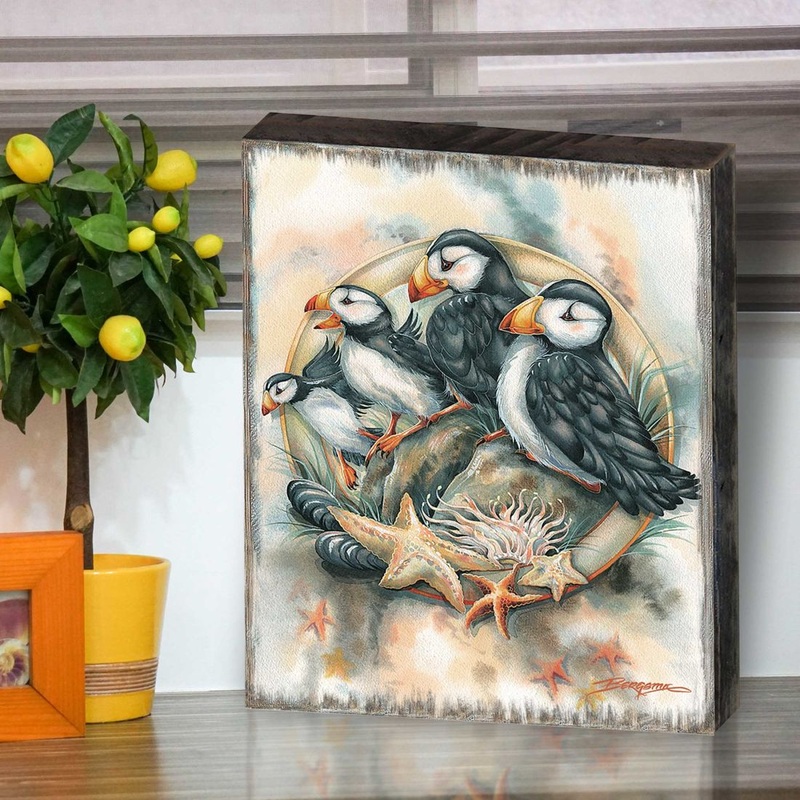 Send in the Clowns Puffins Wooden Wall Art by J. Bergsma – Nature Wildlife Decor – 85922848B-JB