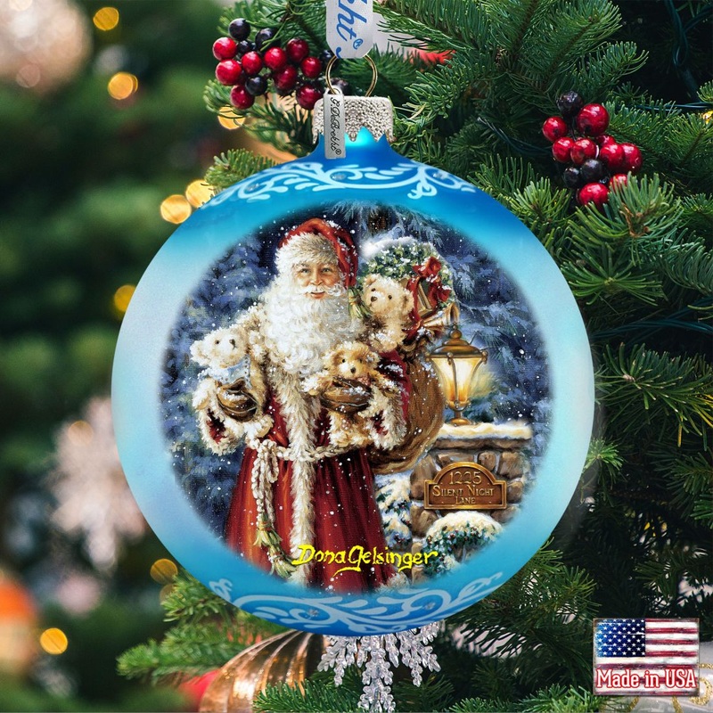 Silent Night Santa Glass Ornament by D. Gelsinger – Christmas Santa Snowman Decor – 71111-1315