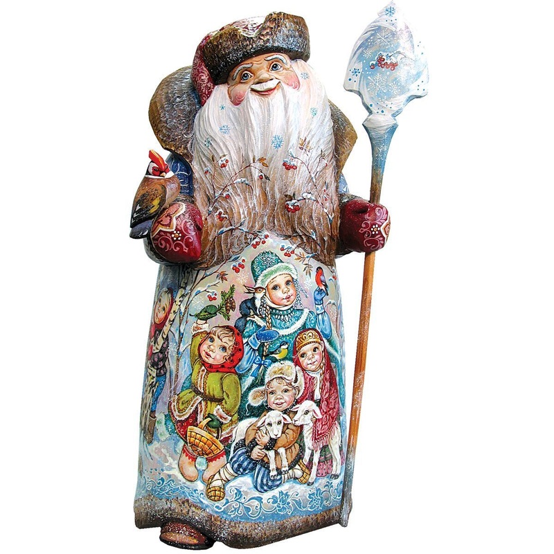 Snow maiden & children, Hand-Painted WOODCARVED Figurine L291361 by G. DeBrekht – SPECIAL ORDER *** PRE-ORDER – Handmade Just for You! ***