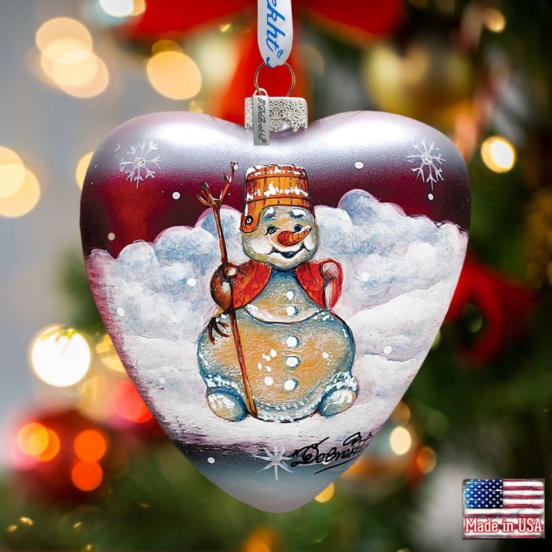 Snowman Heart Glass Ornament by G. DeBrekht – Christmas Santa Snowman Decor – 73331