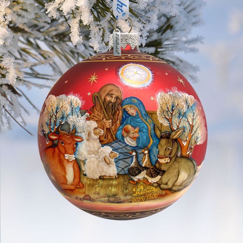 Story of Nativity Ball Glass Ornament Limited Edition by G. DeBrekht – Nativity Holiday Decor – 73853