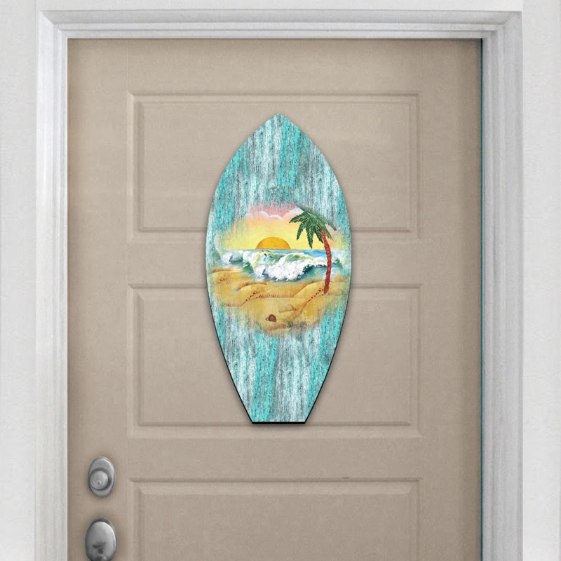 Sunrise Surfboard Coastal Door Decor by G. DeBrekht – Coastal Holiday Decor – 8198522H