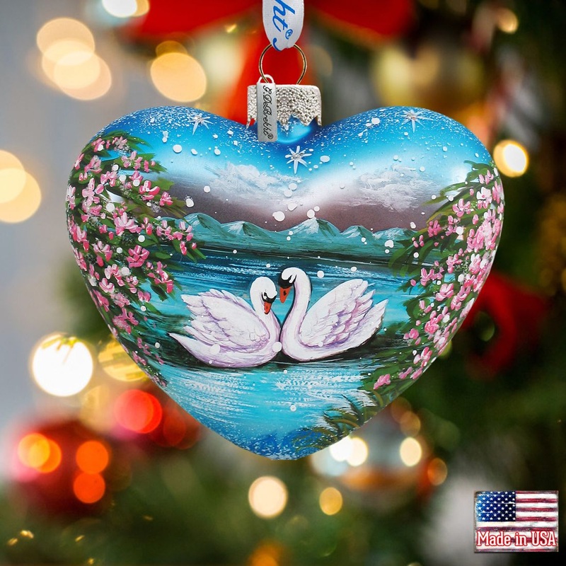 Swan Heart Glass Ornament by G. DeBrekht – Christmas Decor – 73433