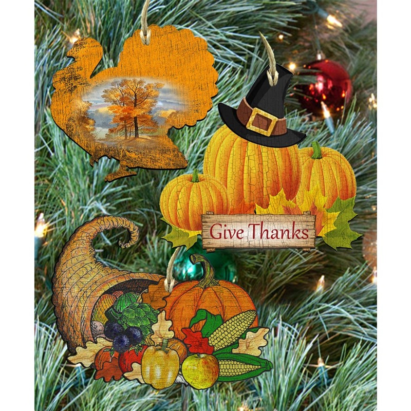 Thanksgiving Wooden Ornaments Set of 3 by G. DeBrekht – Thanksgiving Halloween Decor – 8100034S3