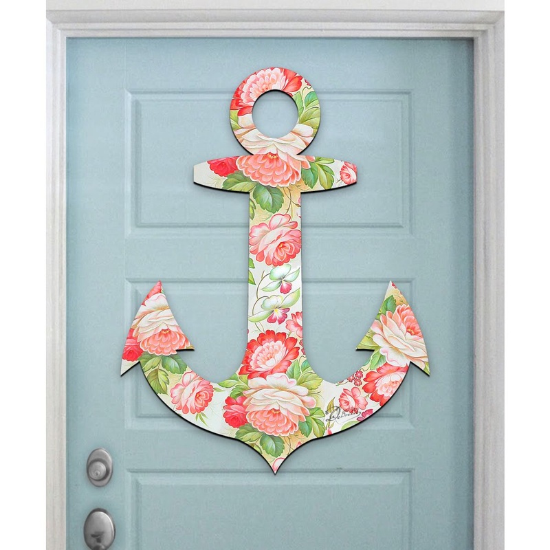Vintage Floral Anchor Coastal Door by G. DeBrekht – Coastal Holiday Decor – 8198521-3H