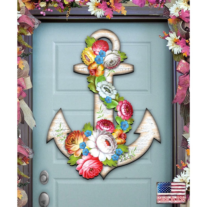 Vintage Floral Heart Coastal Door by G. DeBrekht – Coastal Holiday Decor – 8198521-4H