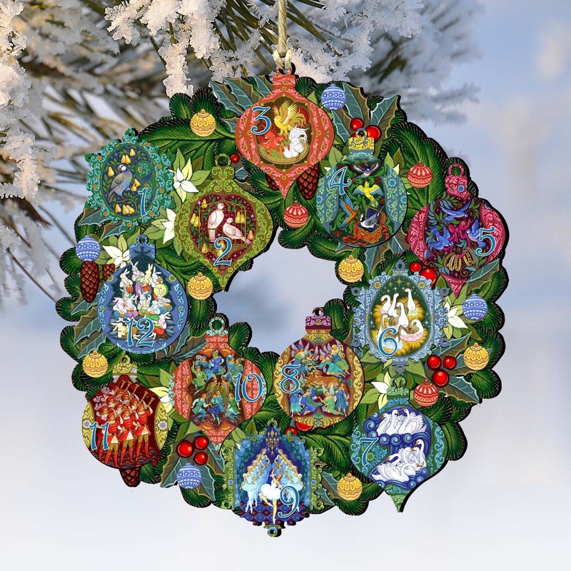 12 Days of Christmas Wreath Wooden Ornaments by  – Christmas Decor – 8185313