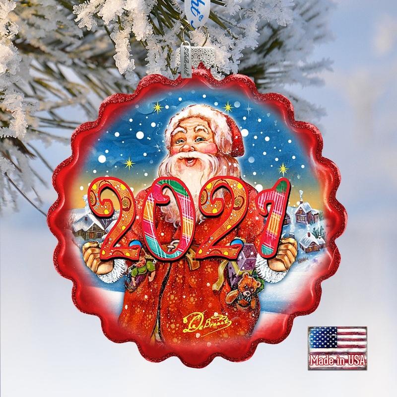 2024 Dated Celebration Santa Wreath Glass Ornament by  – Christmas Decor – 759-040-D24