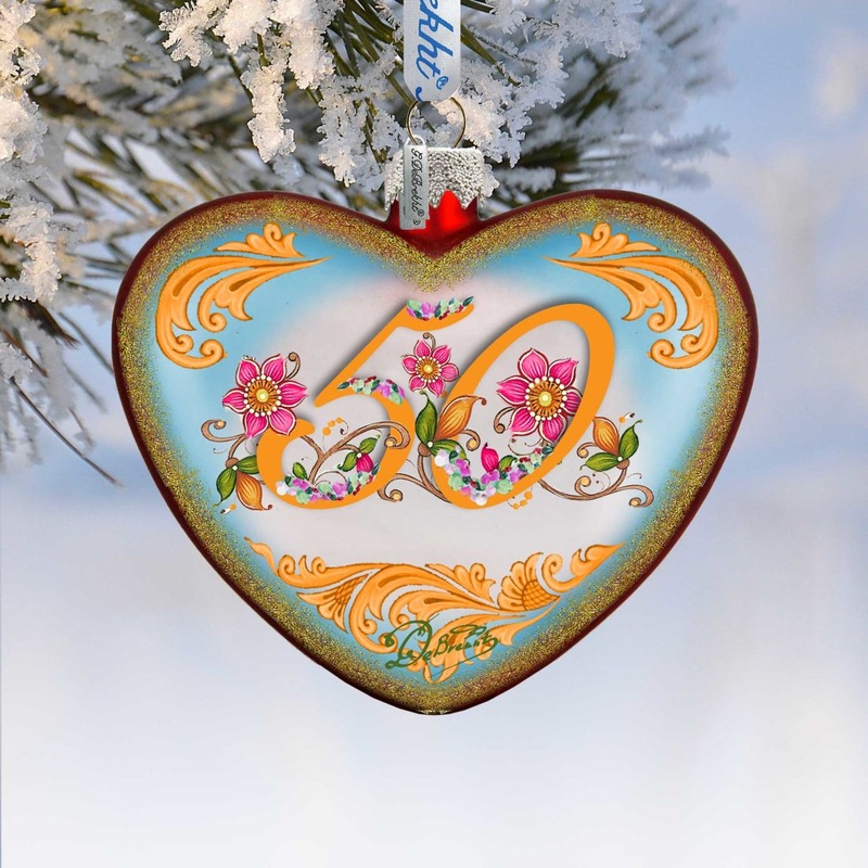 50th Anniversary Heart Glass Ornament by G. DeBrekht – Christmas Dcor – 753-006