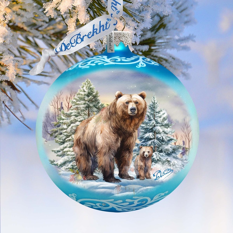 A Love for All Seasons: Grizzly Bears Ball Glass Ornament by G. Debrekht – Wildlife Holiday Decor – 73382