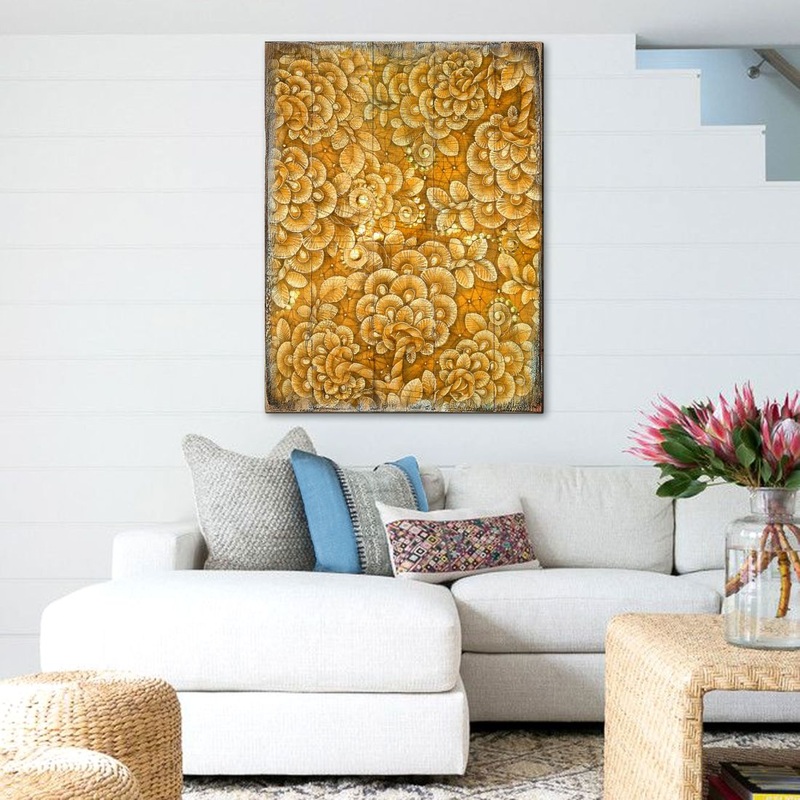 Amali Wooden Wall Art by G. DeBrekht – Floral Ornamental Decor – 95013B