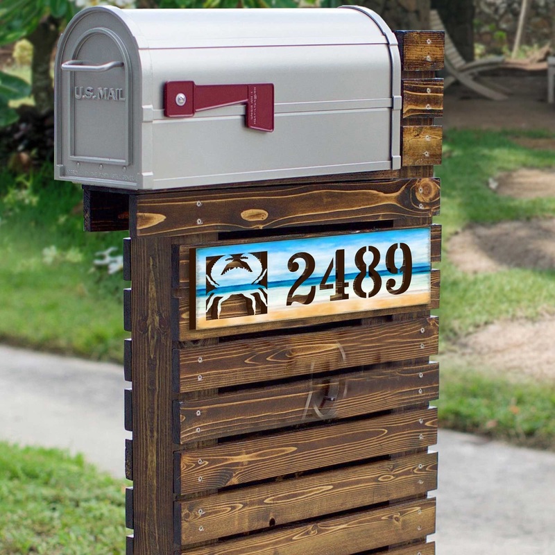 Beach House Numbers – Custom Coastal Door Number Sign – Crab Wooden Cottage Number Plaque – Nautical Home Address Sign MA989809