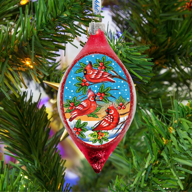 Cardinal Friends Drop Glass Ornament by G. DeBrekht – Christmas Dcor – 757-037