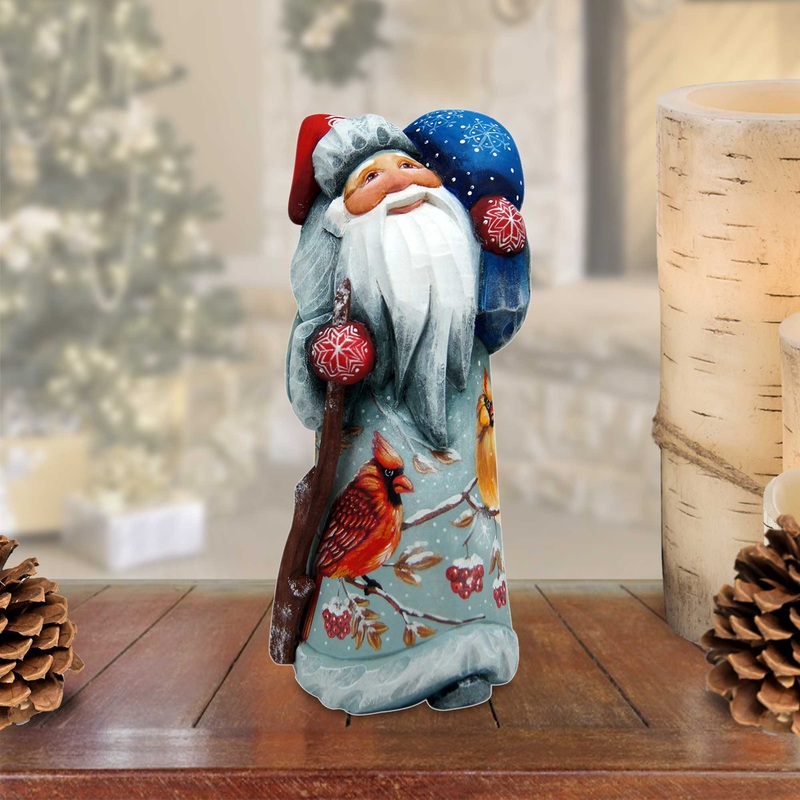 Cardinals Santa Hand-Painted WOODCARVED Masterpiece by G. DeBrekht – Wildlife Holiday Decor – 8215102M *** PRE-ORDER – Handmade Just for You! ***