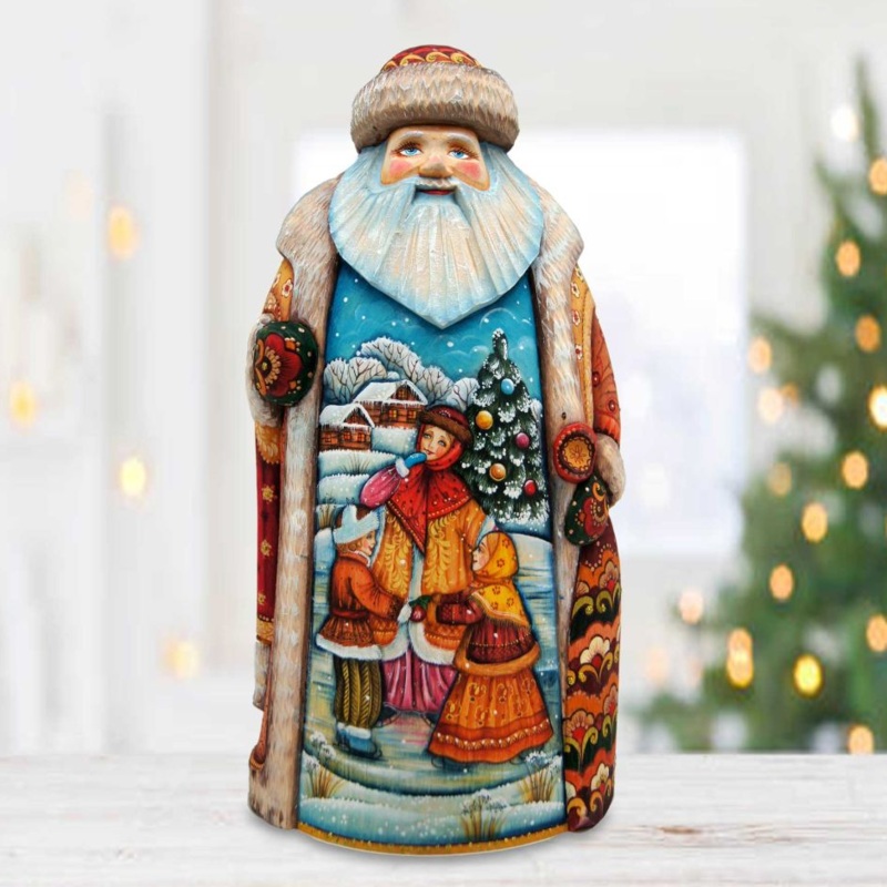 Christmas Ice Skating Santa Hand-Painted WOODCARVED Figurine by G. DeBrekht – Christmas Decor – 821704