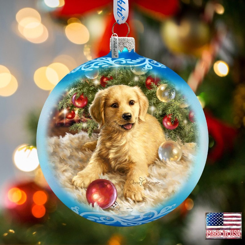 Christmas Puppy Glass Ornament by D. Gelsinger – Christmas Decor – 71104-1609