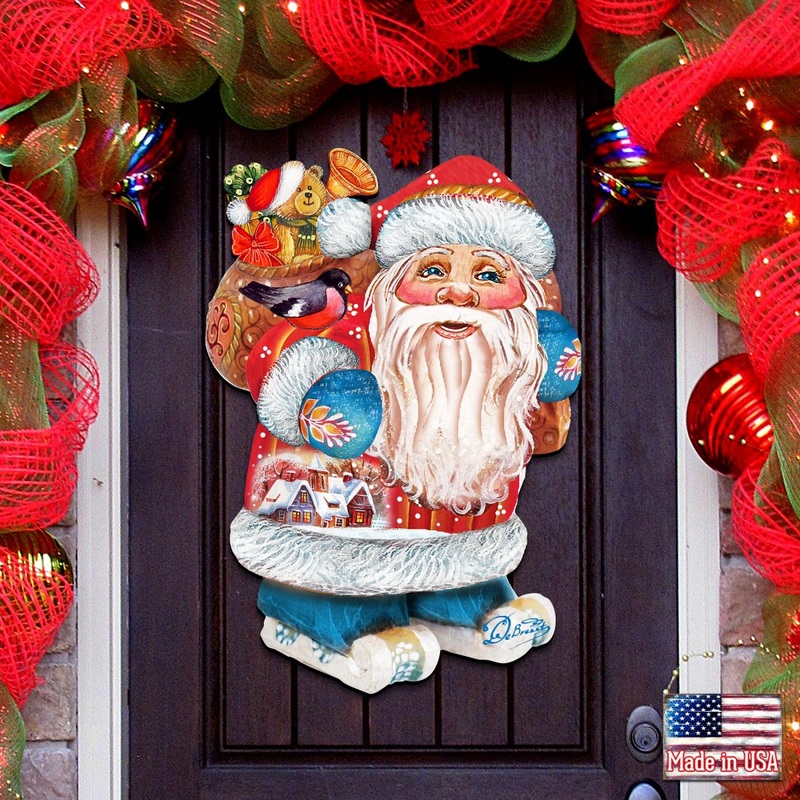 Coming to Town Santa Christmas Door Decor by G. DeBrekht – Christmas Santa Snowman Decor – 8117663H