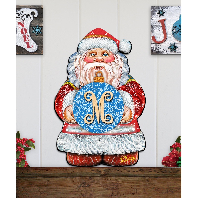 Custom Letter Vine Script Monogram Santa Door Hanger by G. DeBrekht – Christmas Santa Snowman Decor – 8117810G-9H