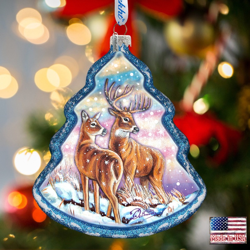 Deer Story Glass Ornament by G. DeBrekht – Wildlife Holiday Decor – 762-029